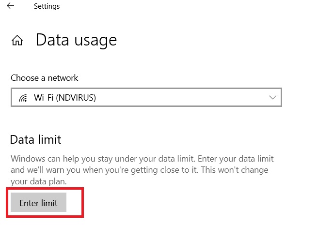 Set Computer Internet Limit Unlimited data settings